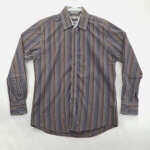 Zagiri Shirt Mens Medium Brown Striped 100% Cotton Flip Cuffs Classic Button-Up